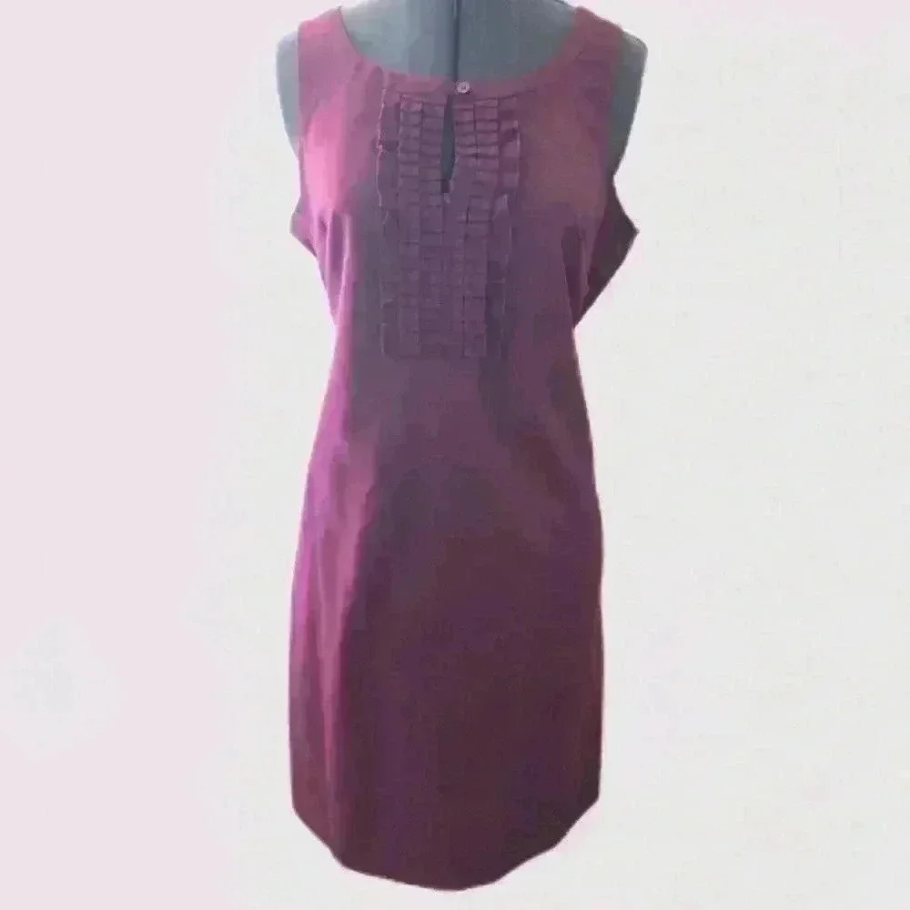 Banana Republic Plum Front Ruffles Front Key Hole Dress Women 10